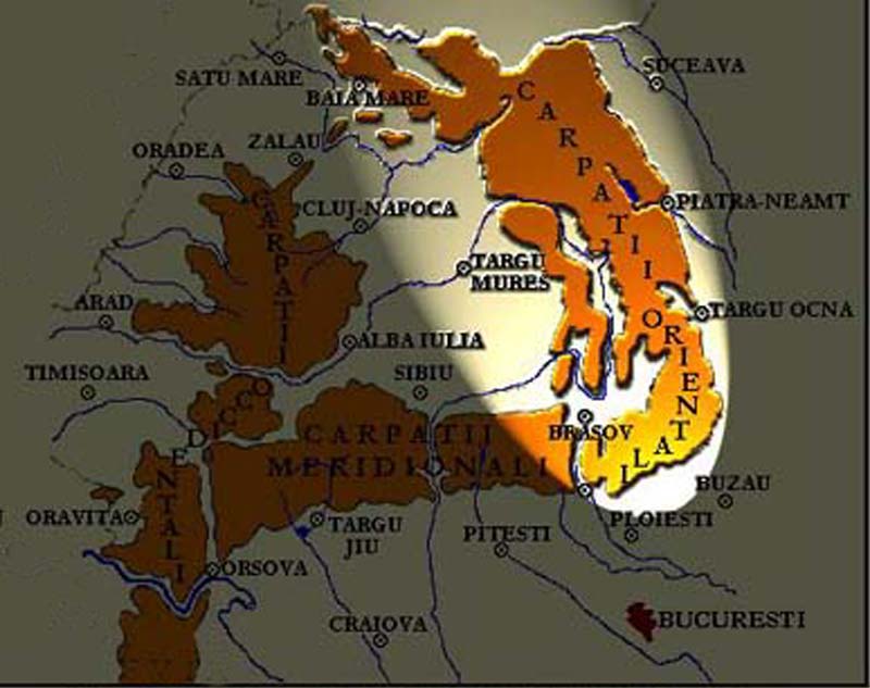Mapa de los Cárpatos Orientales.