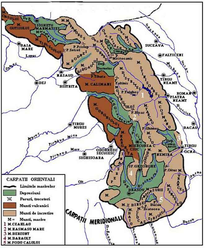 Mapa de los Crpatos Orientales.