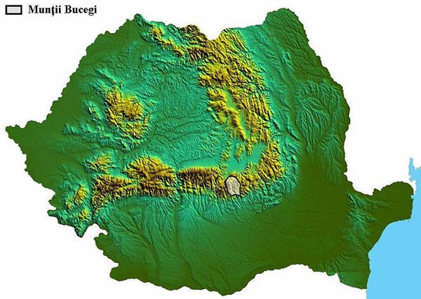 Remarcados los montes Bucegi que pertenecen al sector meridional de los Crpatos.