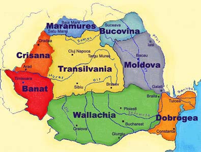 Mapa con las regiones históricas rumanas