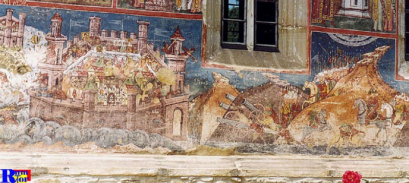 Monasterio de Moldovita. El asedio de Constantinopla, fachada sur.