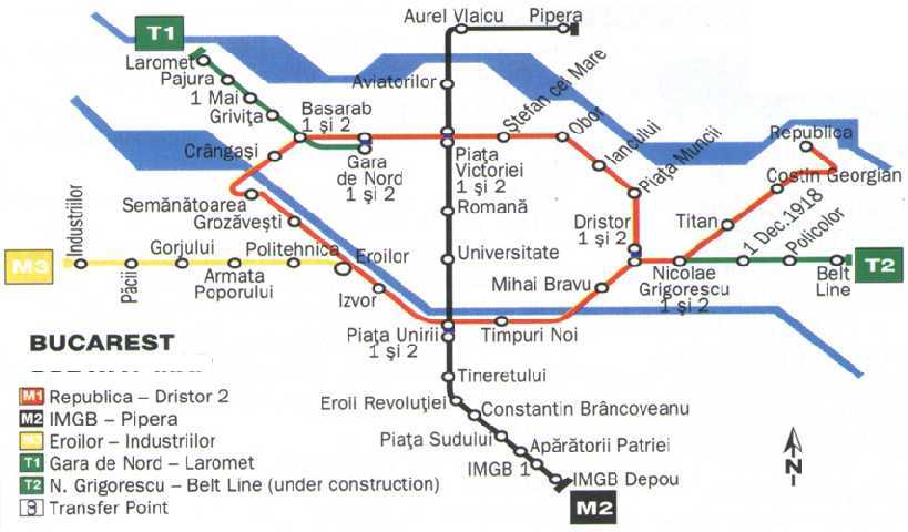 Plano del metro de Bucarest, Rumania.