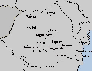 Mapa de Rumania con los alojamientos concertados.