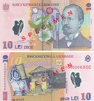 Billete nuevo de 10 lei.