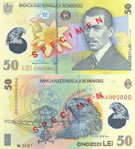 Billete nuevo de 50 lei.