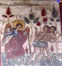 Detalle de la fachada norte, la historia del Paraso, monasterio de Sucevita.